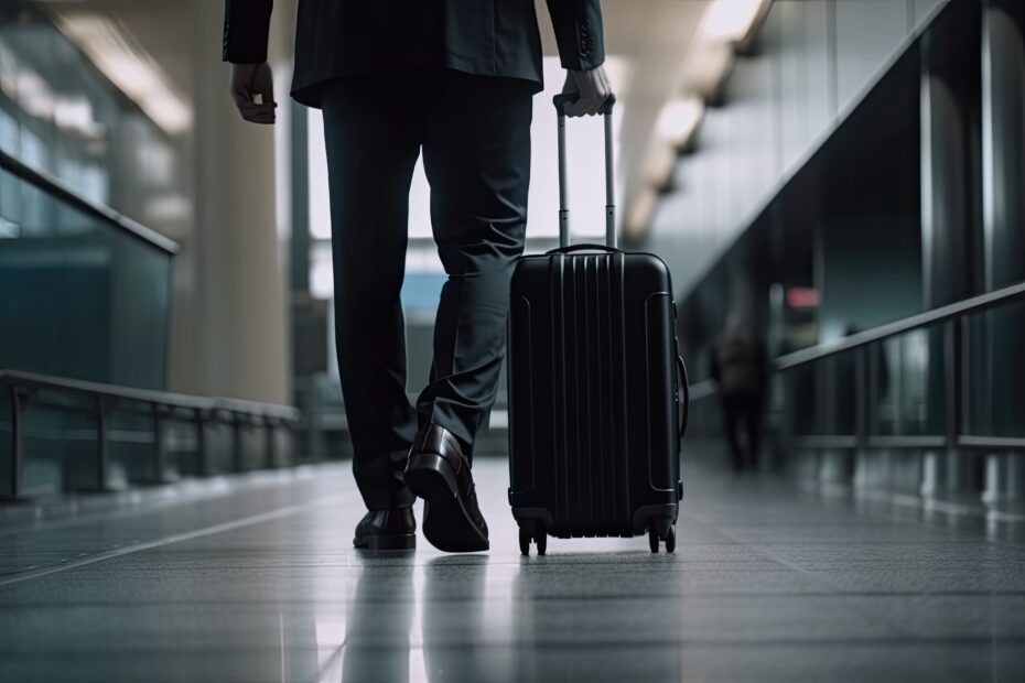 Airport businessman walking with case