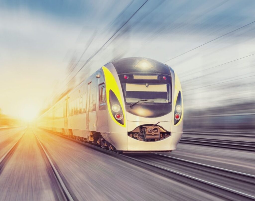 Train travelling at speed on railtracks