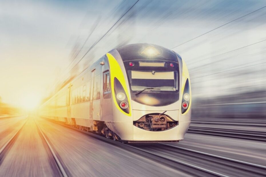 Train travelling at speed on railtracks