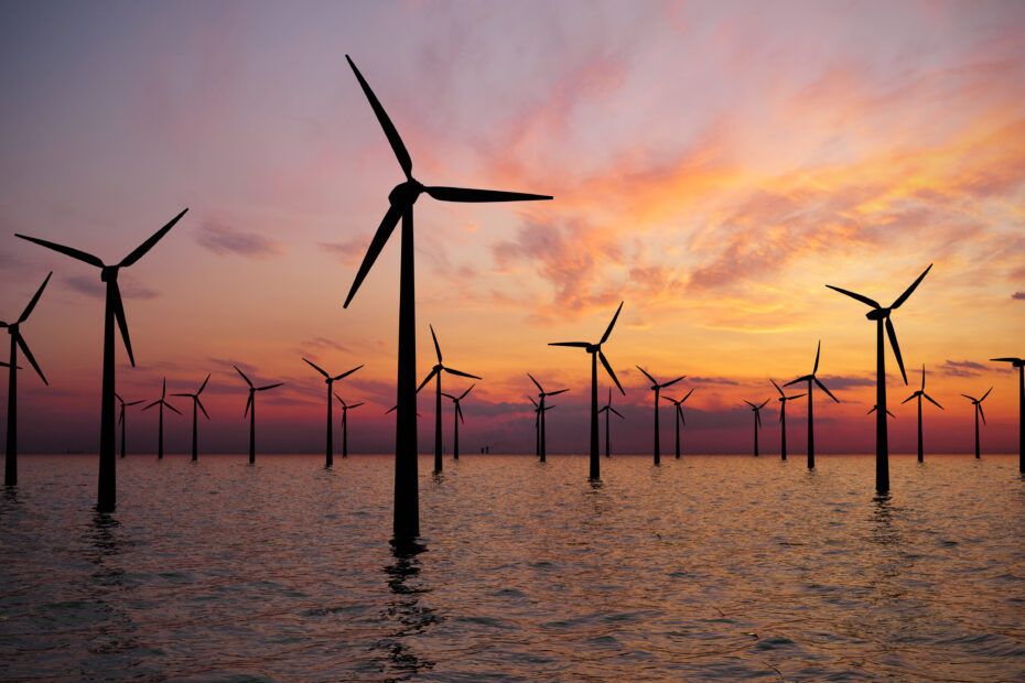 Wind farm at sunset