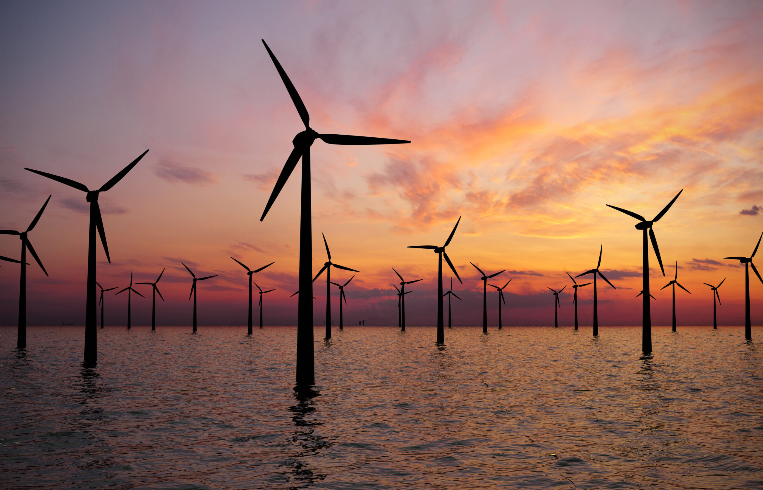 Wind farm at sunset