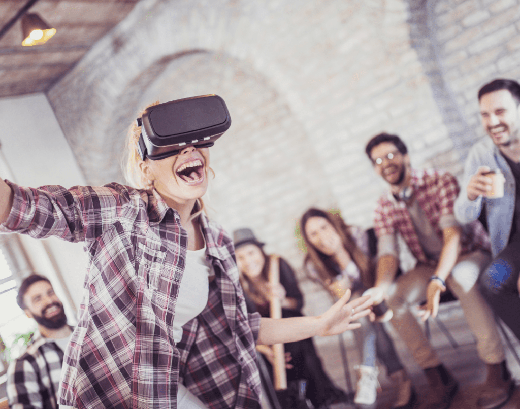 Group of people experiencing virtual reality headset