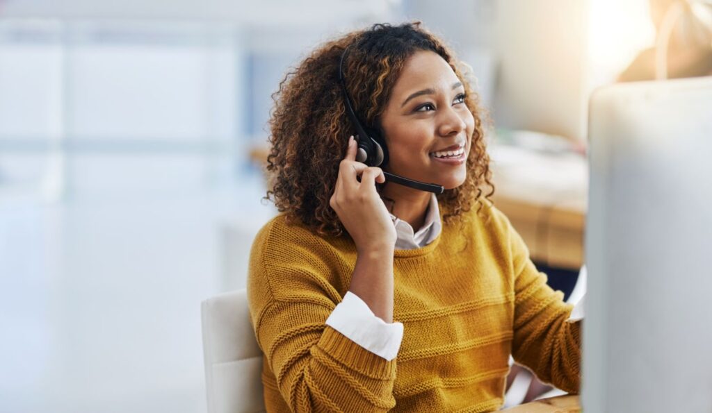 Female consultant on a call